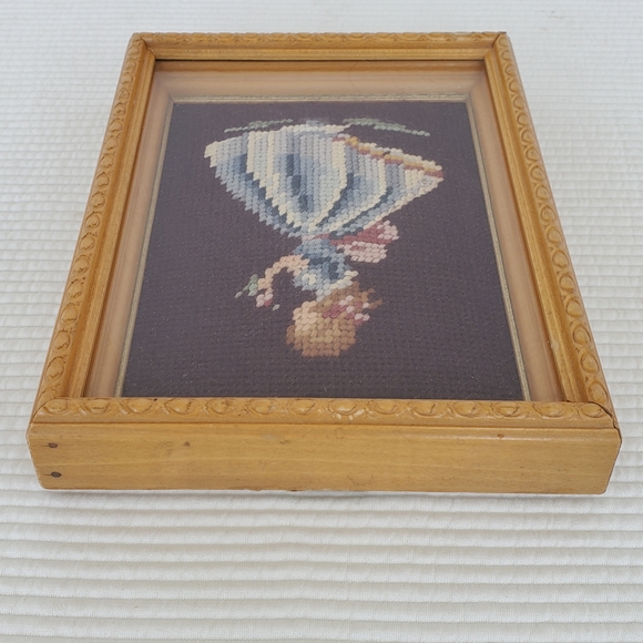 Embroidered Crinoline Lady Tapestry 9x7 Glass Framed Handmade Dress Cottagecore - Picture 2 of 7